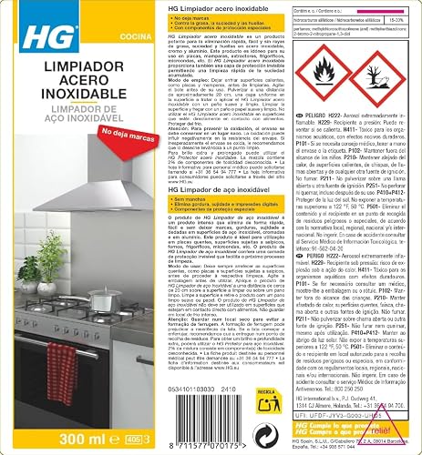 Miniatura 2 de Hg Limpiador Acero Inoxidable Elimina Grasa, Suciedad Y Huellas Spray De 300 Ml