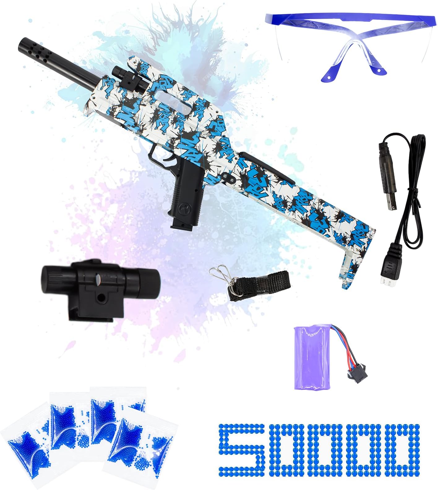 AZJ Gel Blaster Gun Toy for Kids - Premium Quality with New Manual & Automatic Fire - Play on Rechargeable Battery with & Googles - 7-8 mm Luminous Balls (Rifles, FMG9 Foldable)