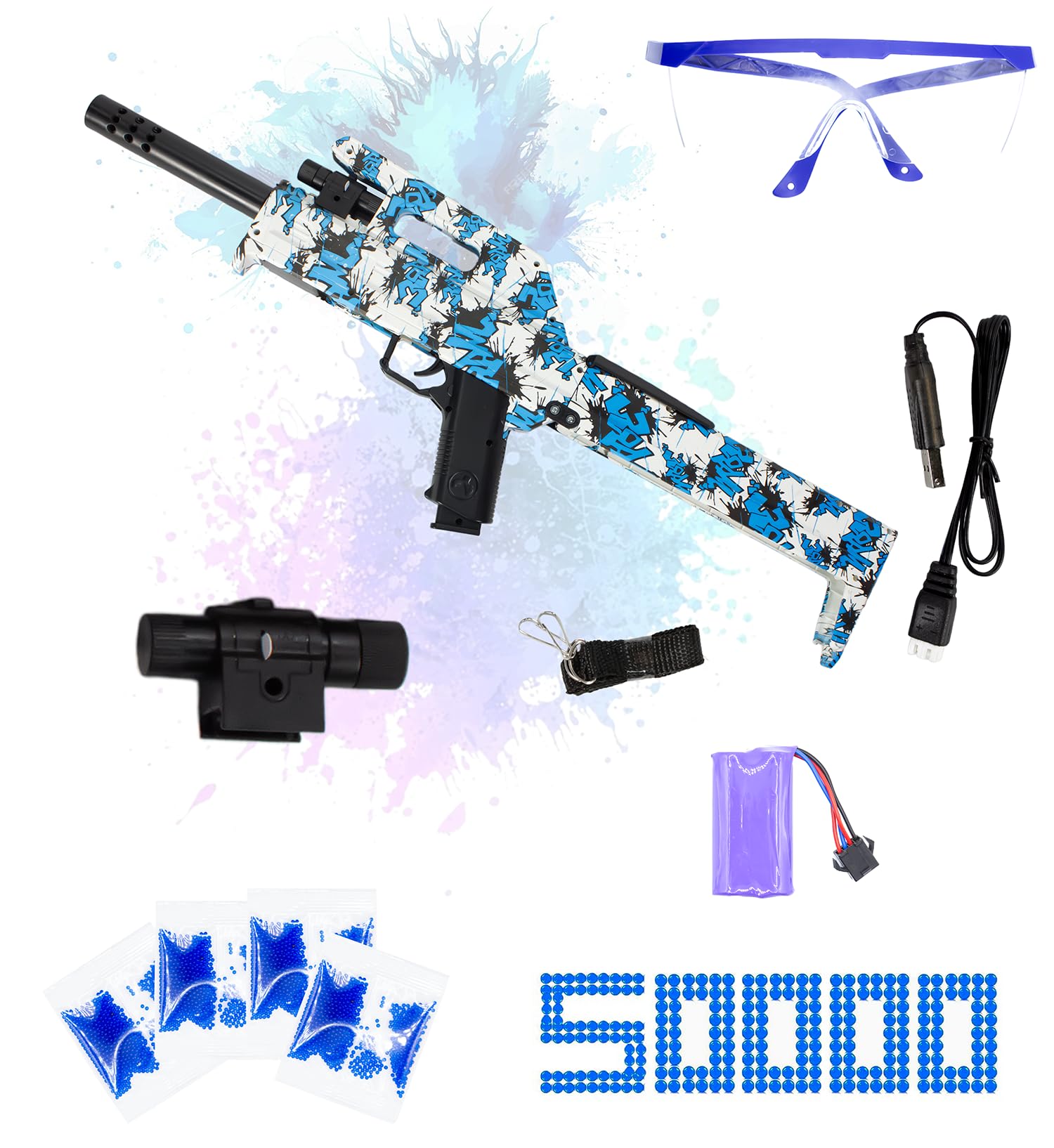 AZJ Gel Blaster Gun Toy for Kids - Premium Quality with New Manual & Automatic Fire - Play on Rechargeable Battery with & Googles - 7-8 mm Luminous Balls (Rifles, FMG9 Foldable)