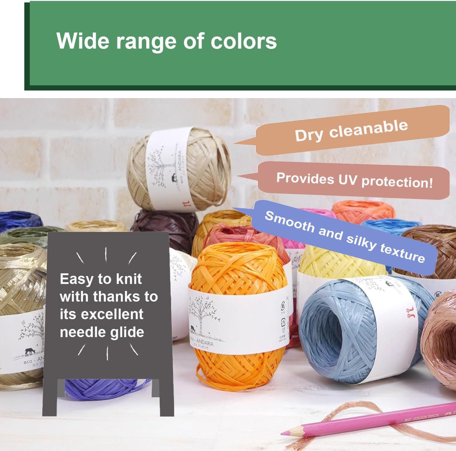 Hamanaka Eco Andaria 5-Ball Set – 100% Rayon Tape Yarn for Crochet and Knitting, Biodegradable, Lightweight for Summer Hats, Bags, and DIY Crafts (Green)