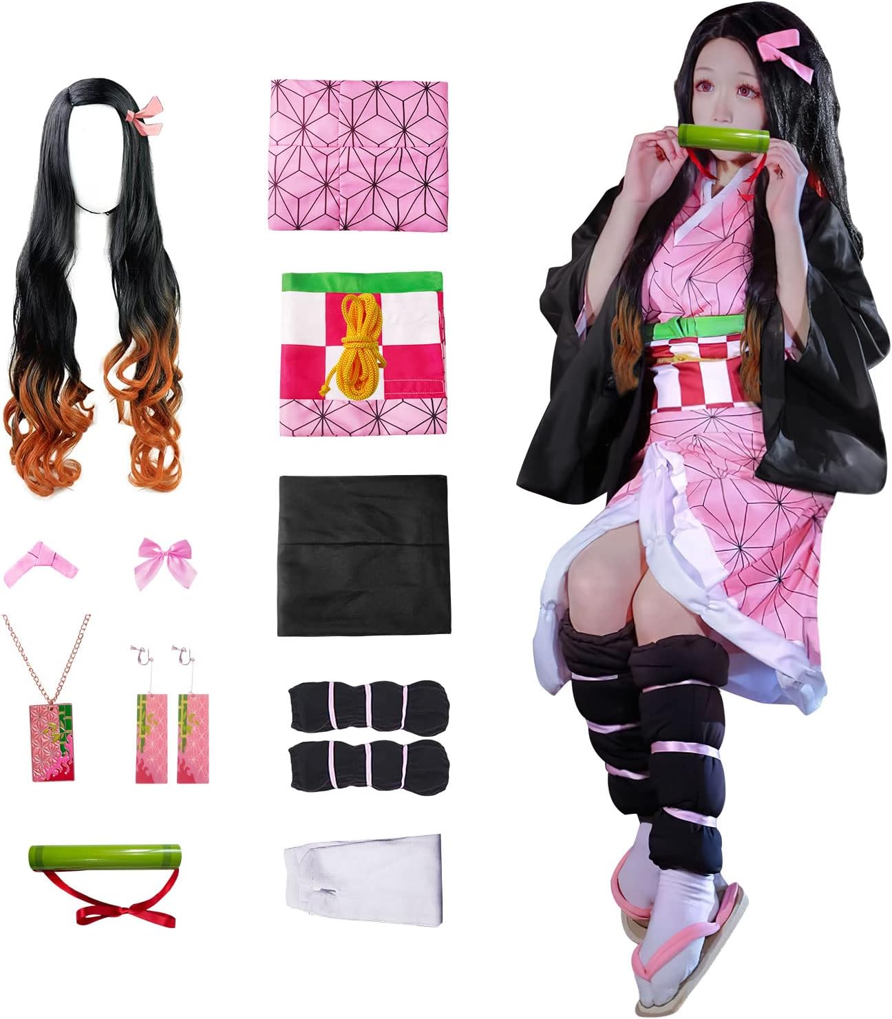 11 pcs Cosplay Costume Kimono for Kids Adults Robe Japanese Anime Costume Halloween Kimono Outfit