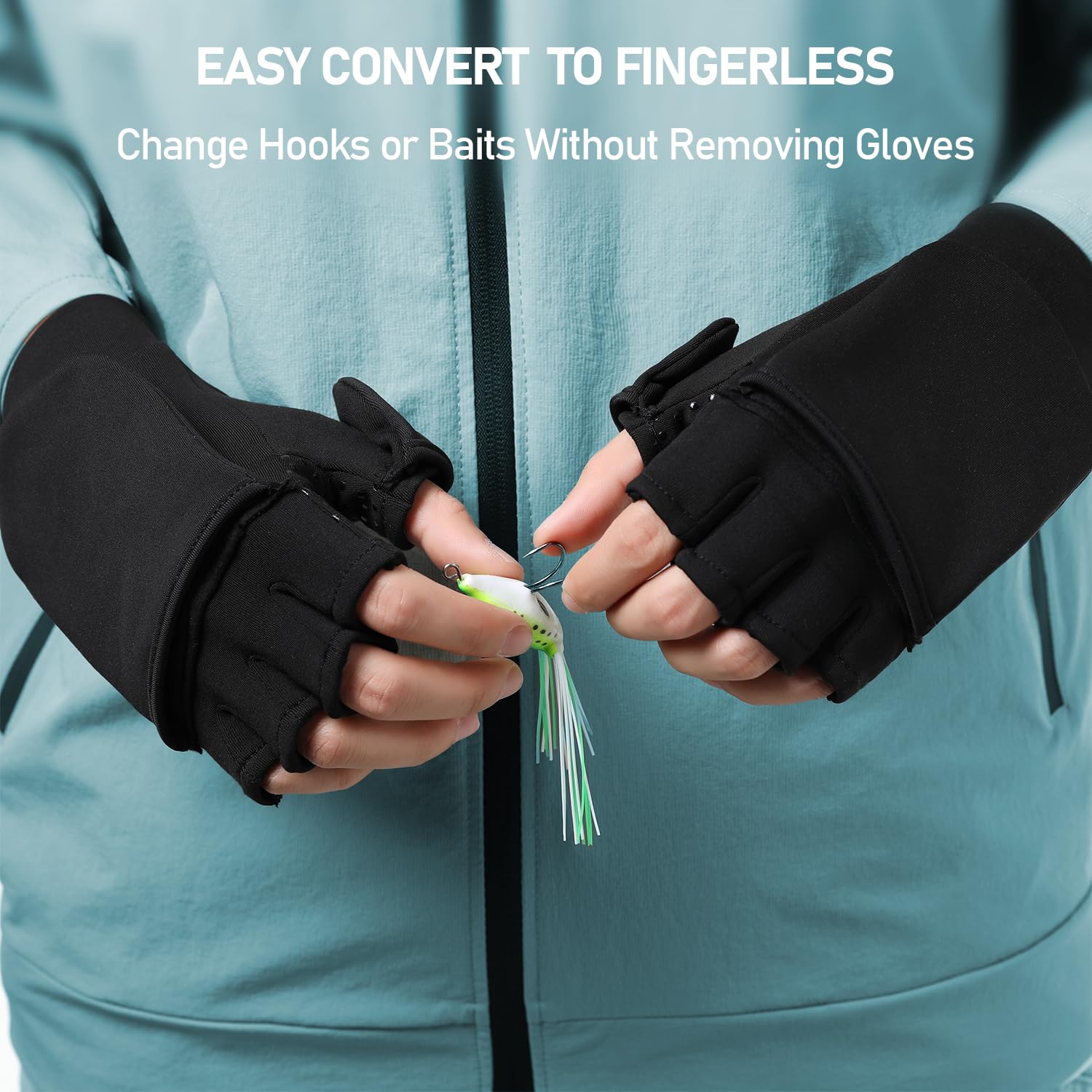 Fishing Gloves Convertible Cold Weather Mittens and Fingerless Gloves Men Women for Fishing, Kayaking, Rowing, Paddling, Hunting, Photographing, Outdoor Activities