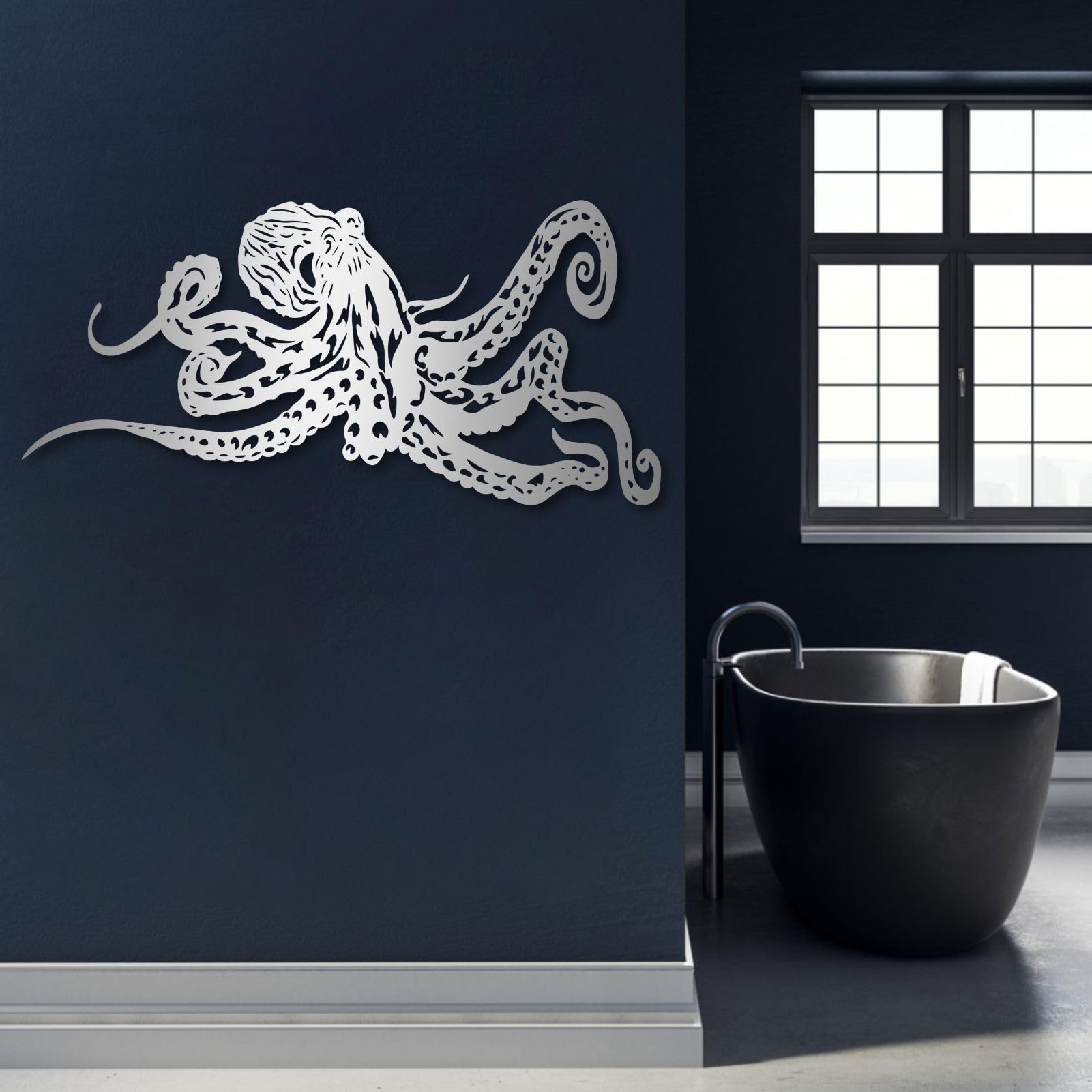 Metalowa ośmiornica ośmiornica życie morskie dekoracja ścienna do domu, salonu, sypialni, wewnątrz i na zewnątrz (czarny, 150 x 72 cm, lar