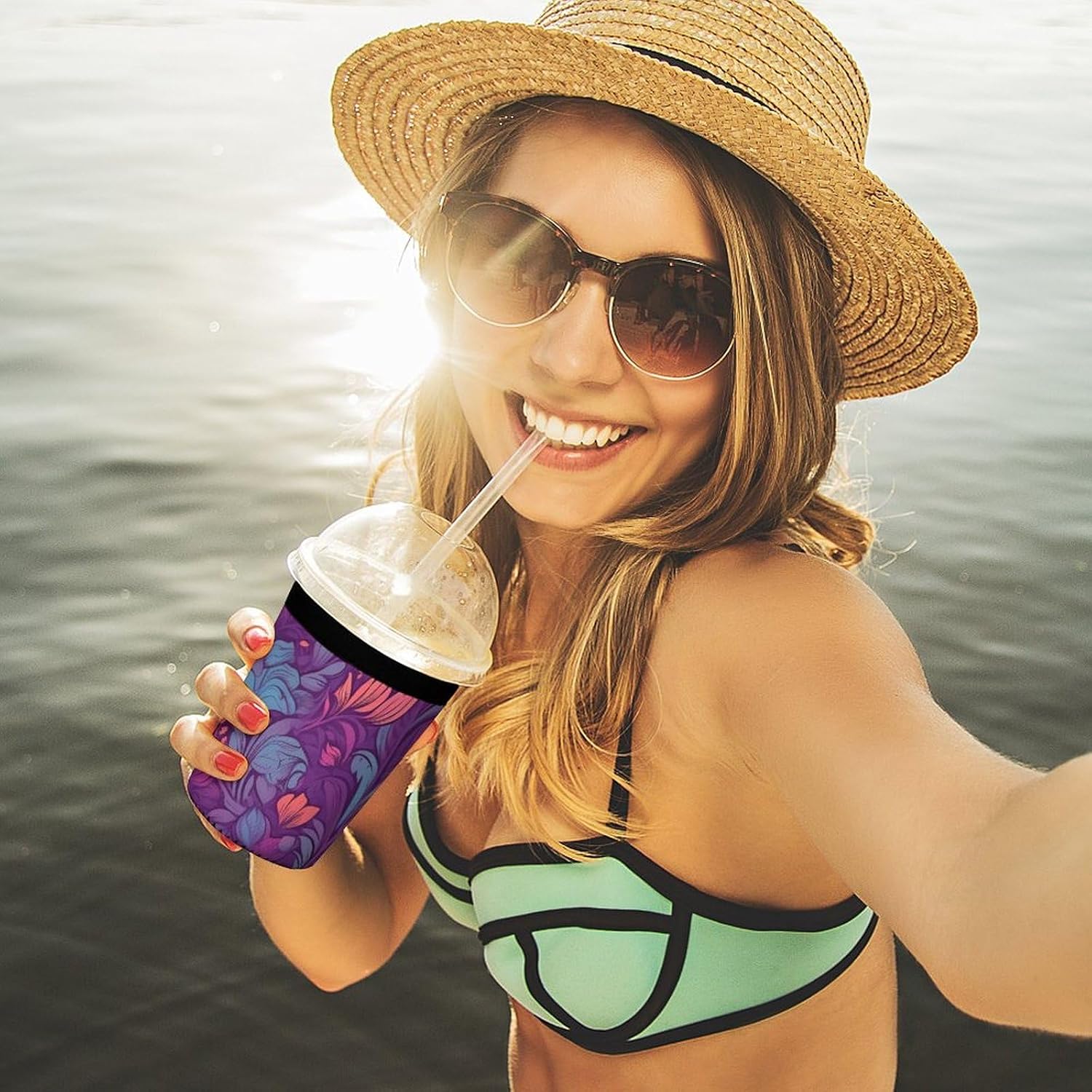 3 Pack Neoprene Cup Sleeves, Stretchy Reusable Drink Cup Cover Universal