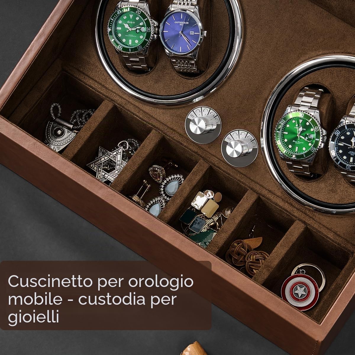ANWBROAD Scatola Carica Orologi Automatici 4+6 Orologi Ultra-Silenzioso Watch Winder Luce a LED 4 Modalità di Rotazione Lusso Automatico Avvolgitore Orologi Meccanici JWW002Z