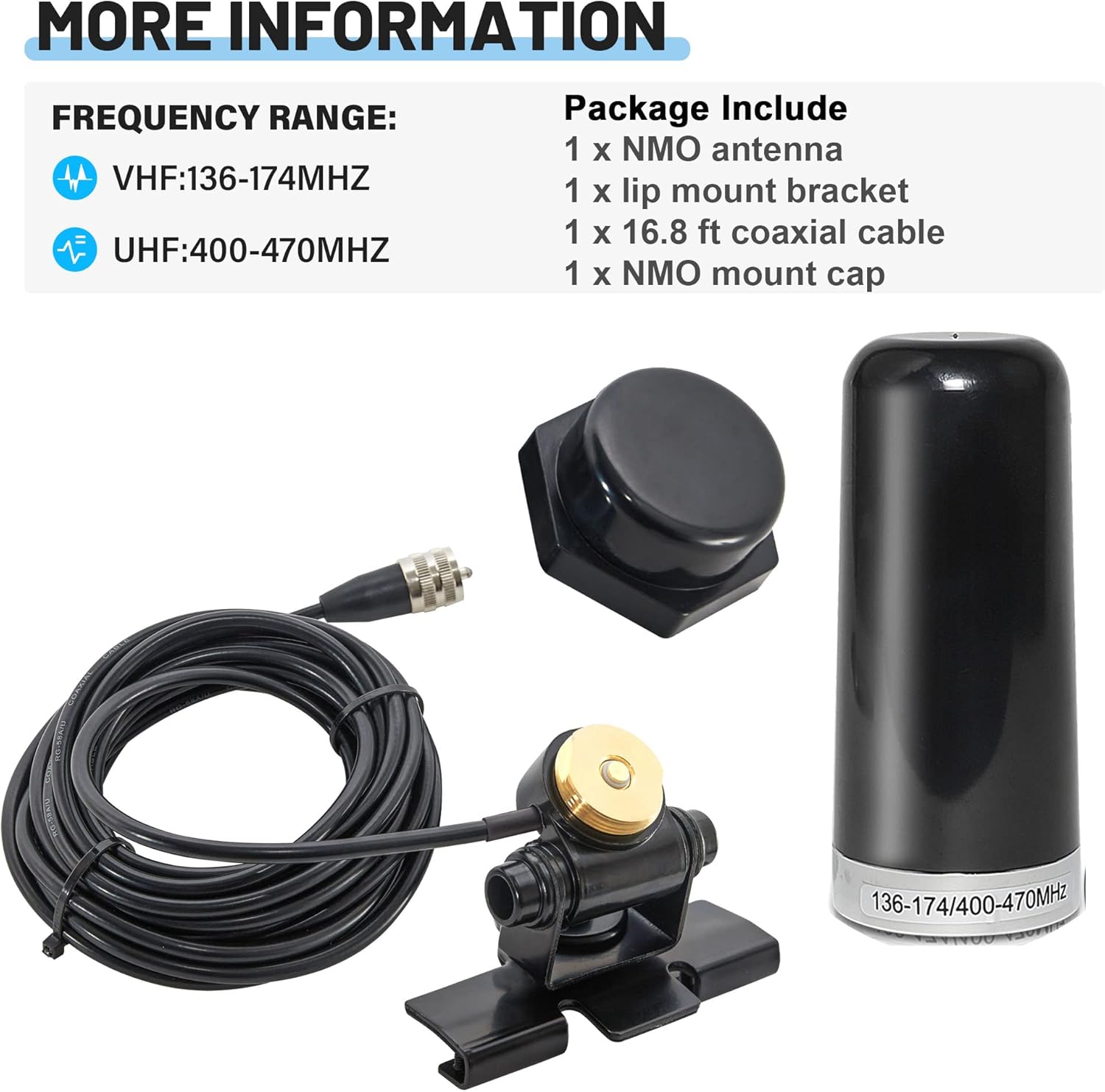 Anina Vehicle Ham Mobile Two Way Radio Antenna Dual Band VHF UHF 136-174MHz 400-470MHz, Adjustable NMO Lip Mount Bracket for Truck Hatchbacks SUV Car w/ RG58 Coaxial Cable PL-259 Connector & Rain Cup