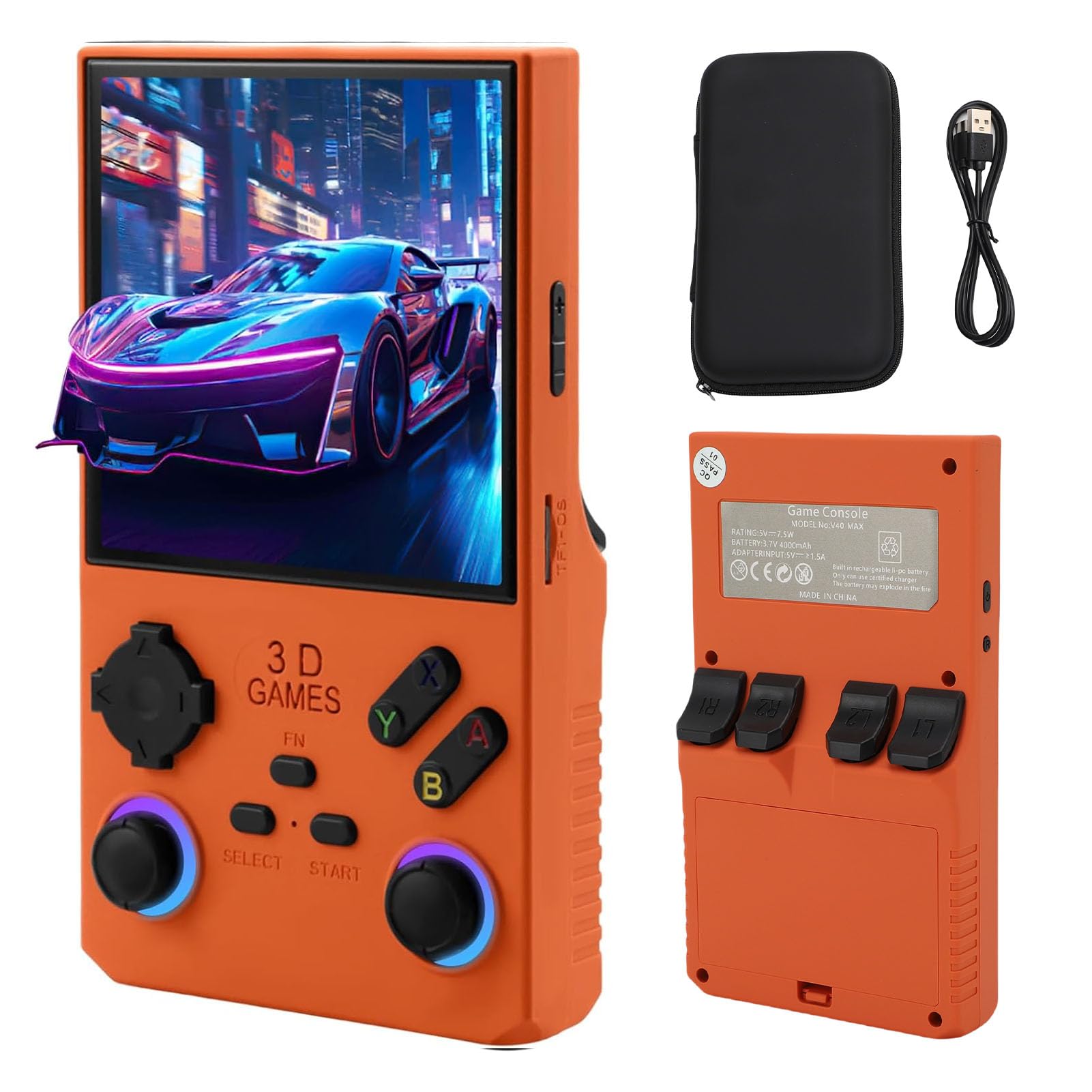 Console da Gioco Portatile retrò Console Portatile da 4,0 Pollici con Spazio di Archiviazione da 256 GB, Ideale per Viaggiatori di Tutte le età (ORANGE)