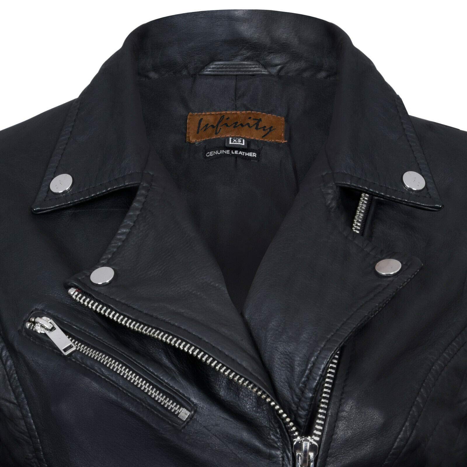 Infinity Leather Chaqueta de Cuero Para Mujer Clásico Estilo Motorista Real Para Mujer