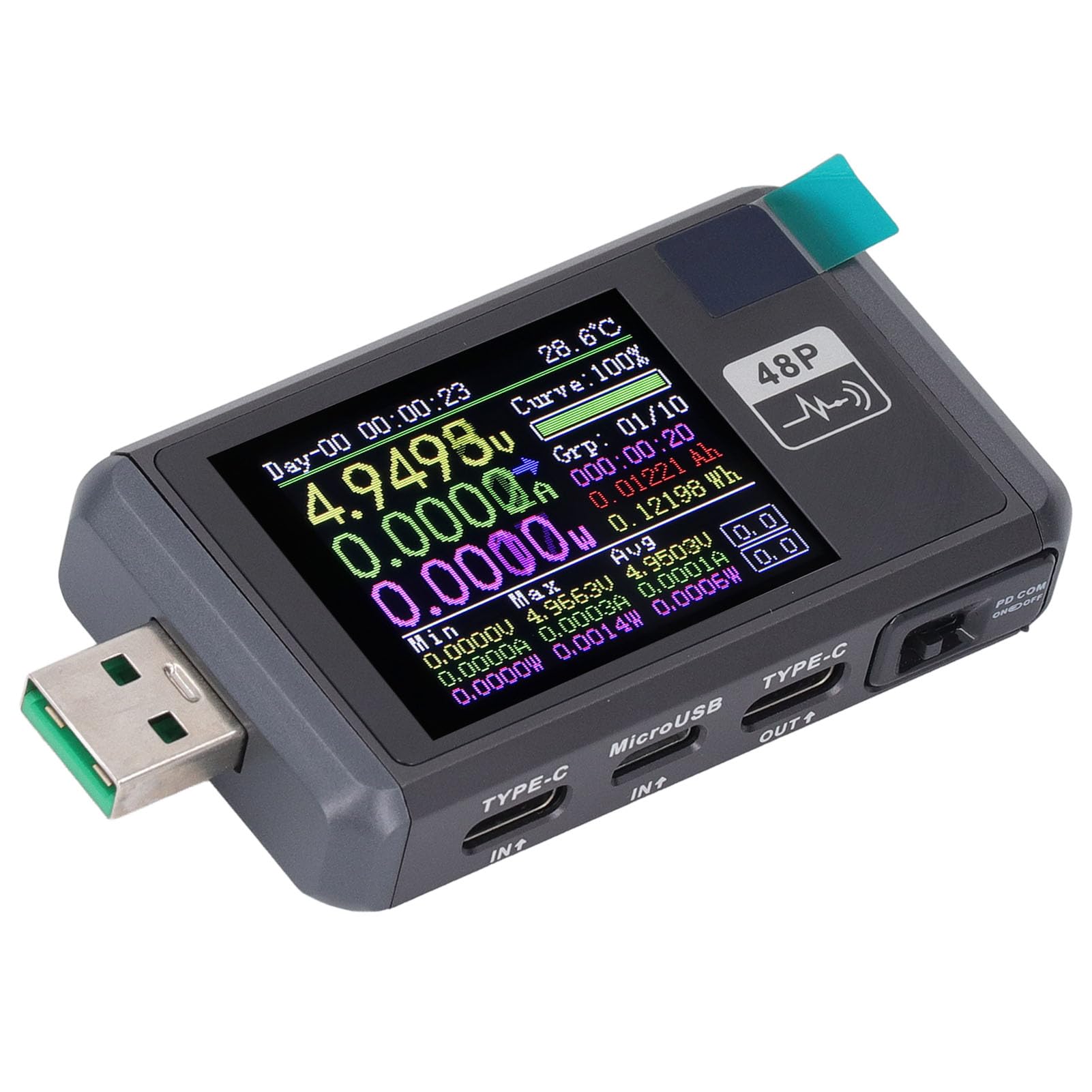 Multimetr USB, Miernik Napięcia i Prądu, Tester Baterii z rejestracją Danych dla USB, ładowarka Mobilna, Wykrywanie Kabli