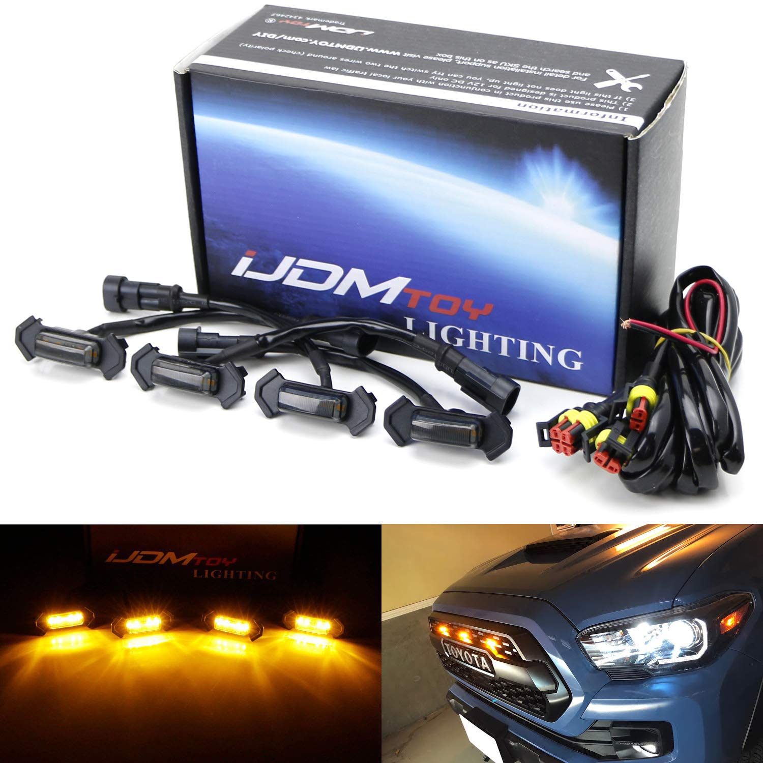Buy iJDMTOY 4pc Set Smoked Lens Front Grille Lighting Kit Compatible