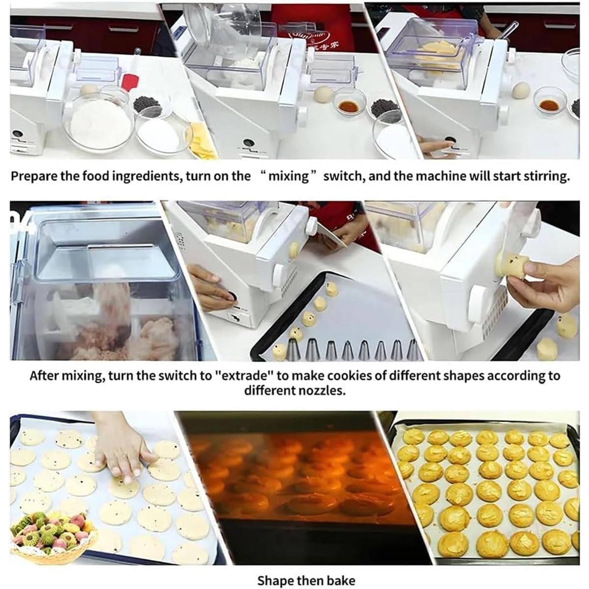 Presse à biscuits, machine à biscuits électrique automatique, 50 à 60 tr/min, 8 buses remplaçables pour une fabrication facile de biscuits, parfaite pour la cuisson de biscuits frais