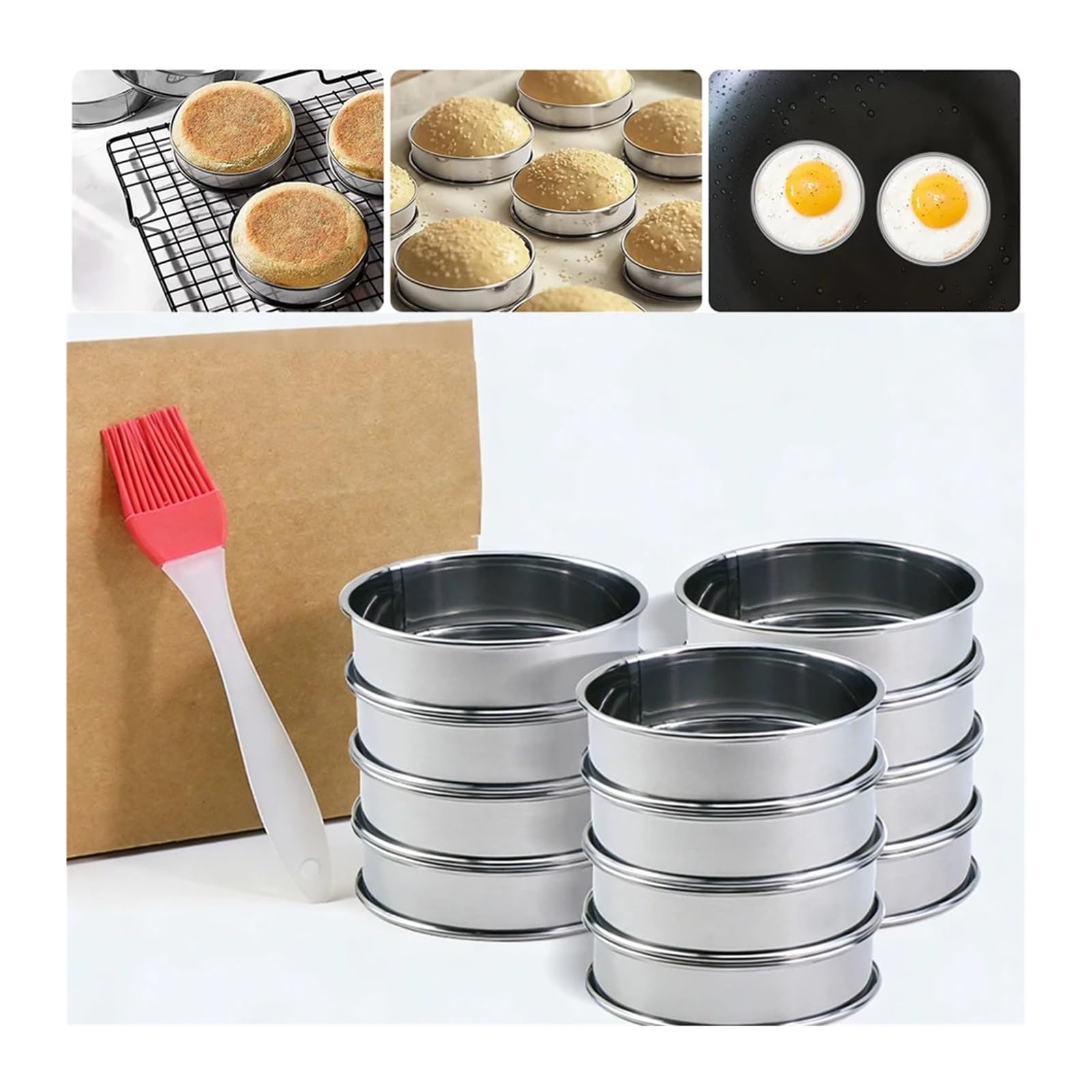 12 Stück Muffin-Tarte-Ringe, doppelt gerollter Ring aus Edelstahl, kompatibel for die Herstellung von Backformen(12PC 10cm)