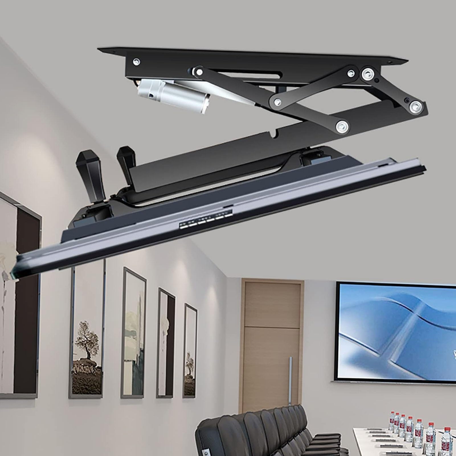 Support TV plafond réglable avec élévateur télescopique automatique