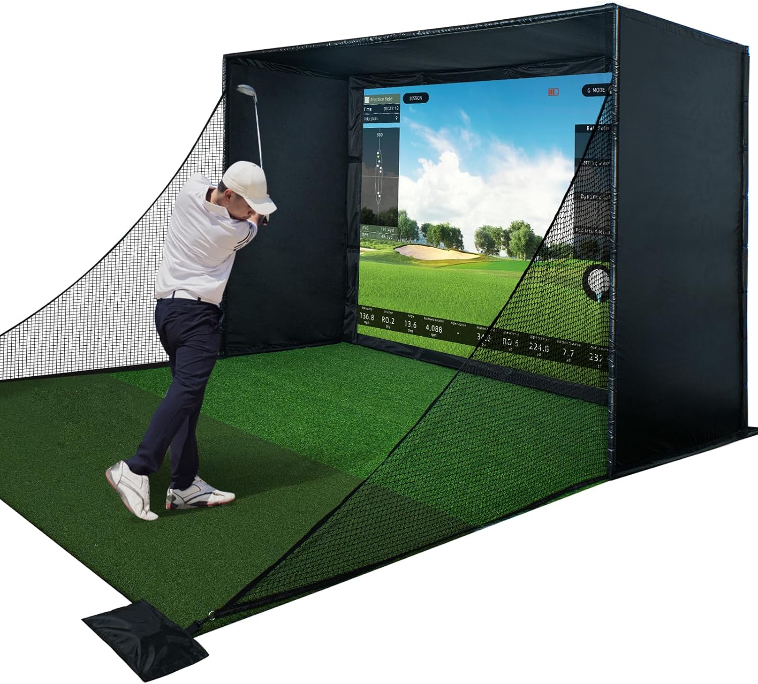 Golf Simulator Enclosure Kit with Premium HD Impact Screen, Full Safety Padding & Blackout Curtain, Home Golf Sim Setup Compatible with Launch Monitors, Indoor Cage Net Golfing Accessories