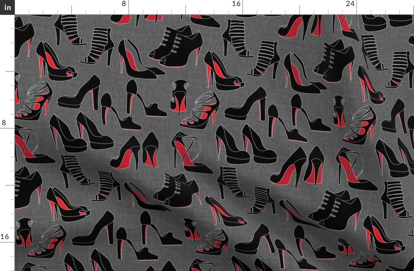 Spoonflower Fabric - Shoes Woman Fashion Shoe High Heels Stiletto Red Black Gray Printed on Organic Cotton Sateen Fabric by The Yard - Sewing Quilting Apparel Home Decor