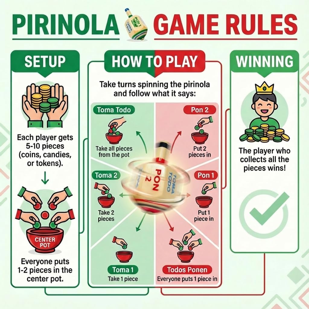 Alondra's Imports Pirinola Toma Todo Set – Mexican Fiesta, Kids and Adults Family Party Games, Bachelor Parties or Baby Shower, Wood Spinning Top Game - Premium Quality Finish - Complete Set of 2