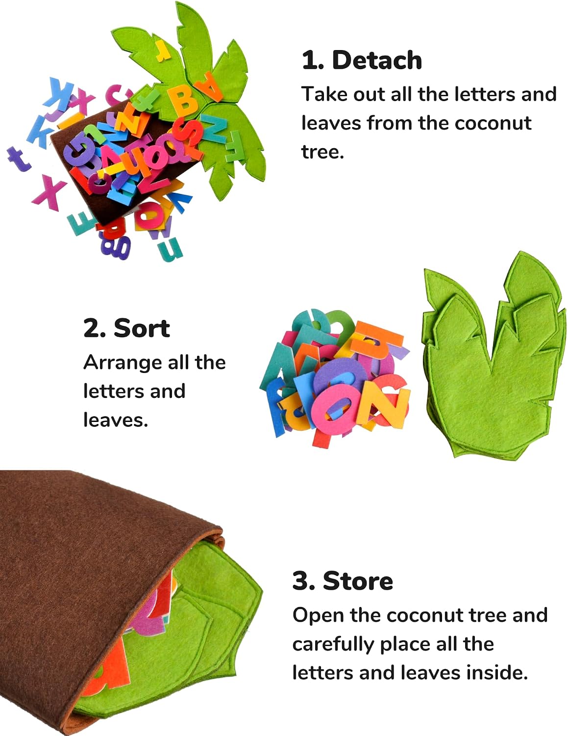 CHEFAN Felt Letter Tree Freestanding Coconut Tree Alphabet Game Set Props from The Childhood Favorite Book for Early Education