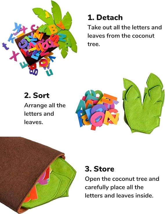CHEFAN Felt Letter Tree Freestanding Coconut Tree Alphabet Game Set Props from The Childhood Favorite Book for Early Education