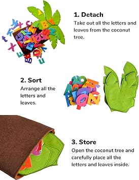 CHEFAN Felt Letter Tree Freestanding Coconut Tree Alphabet Game Set Props from The Childhood Favorite Book for Early Education
