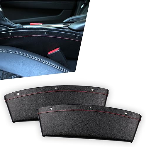 Hawyet 2 cajas de almacenamiento para asiento de automóvil, 11.8 x 3.9 x 13.9 pulgadas, organizador de monedas de cuero resistente al agua para