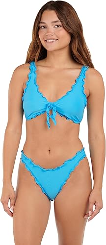 Citrus Women's Ruffle Bralette Bikini Swimsuit Top, Bicycle Blue//Solids, Small