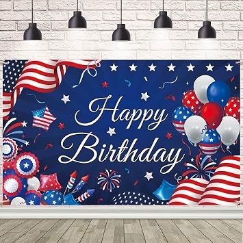 AIBIIN Happy Birthday Banner Birthday 4th of July USA Banner Memorial Patriotic Decorations for Independence Day Party Supplies Patriotic Theme Backdrop Poster for Party Decor 70.8 x 43.3 inch