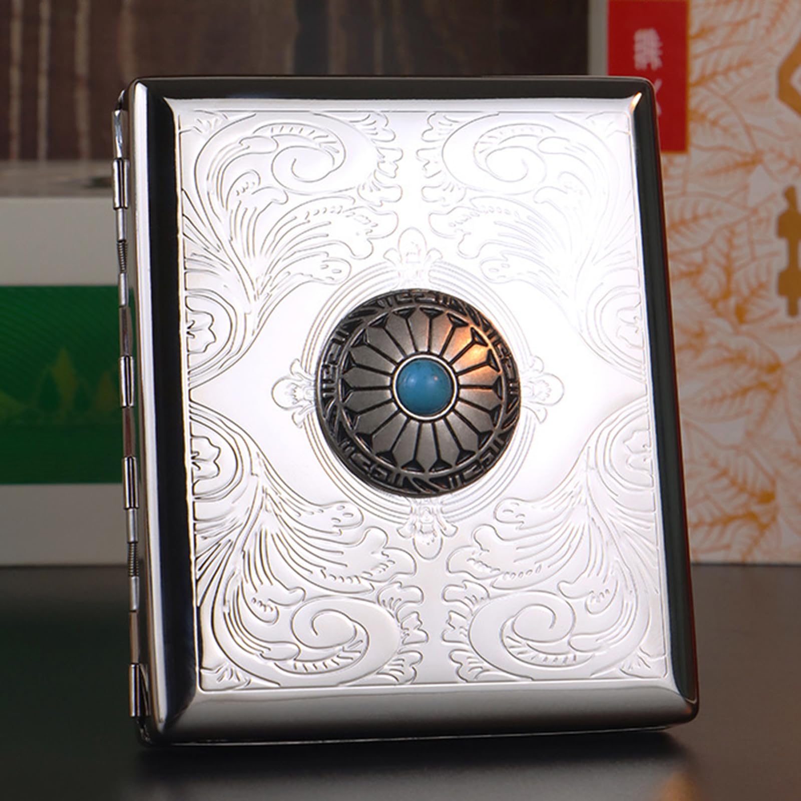 Étui À Cigarettes en Métal, pour 20 84mm Cigarettes, Boîte en Métal pour Homme Et Femme Silver,One Size