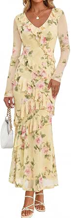 ZESICA Women's Fall Long Sleeve Floral Maxi Dress