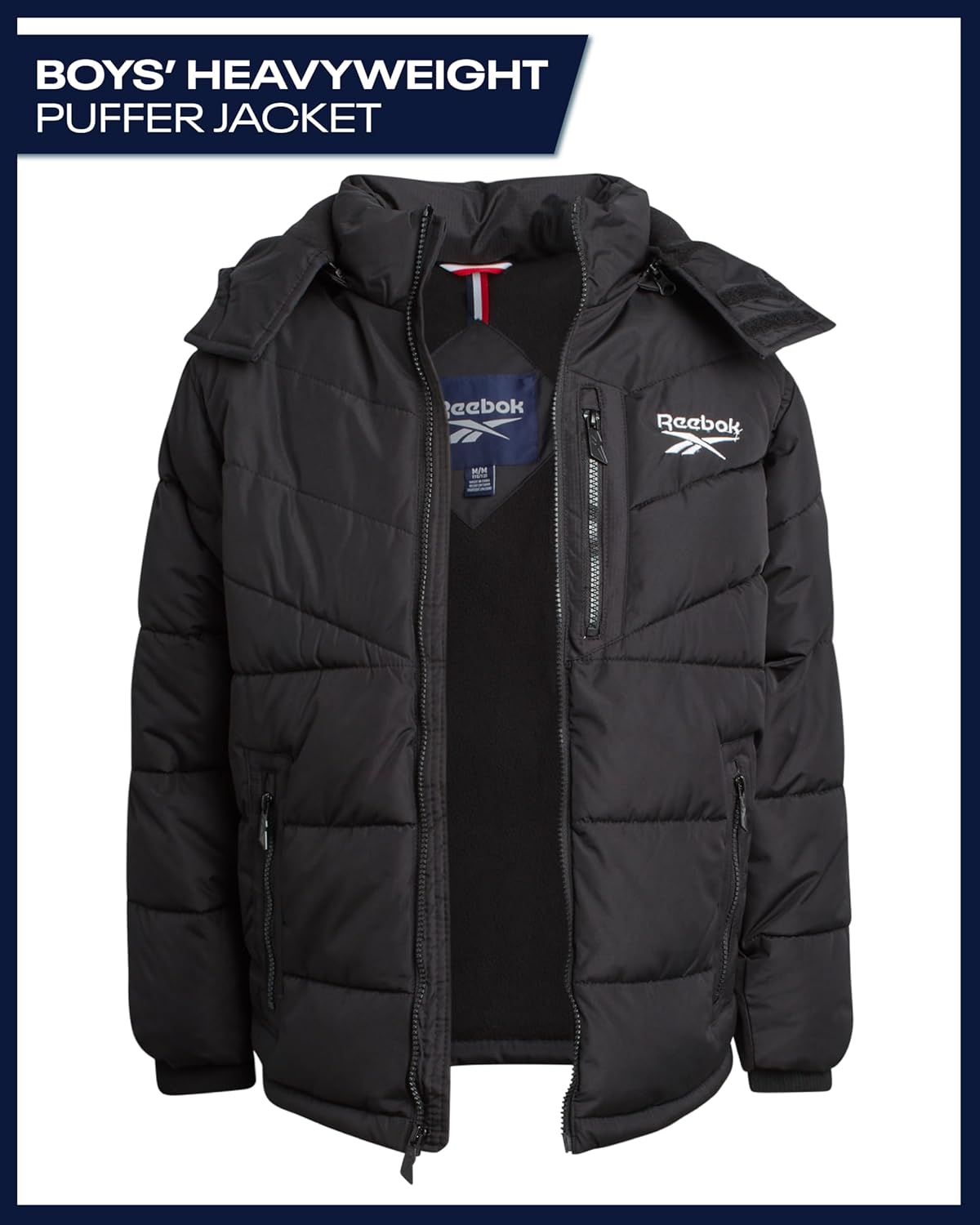 Reebok Boys Puffer Jacket - Heavyweight Quilted Water & Wind Resistant Boys Winter Coat - Fleece Insulated Kids Winter Jacket - Image 3