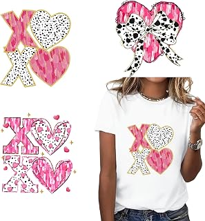 3 Sheet Valentines Iron on Transfers with Heart Bow XOXO Design Iron on Transfers for Tshirts Winter Valentines Iron on Patches for Hat Pillow Jackets Clothing Shirts DIY Appliques Decorations