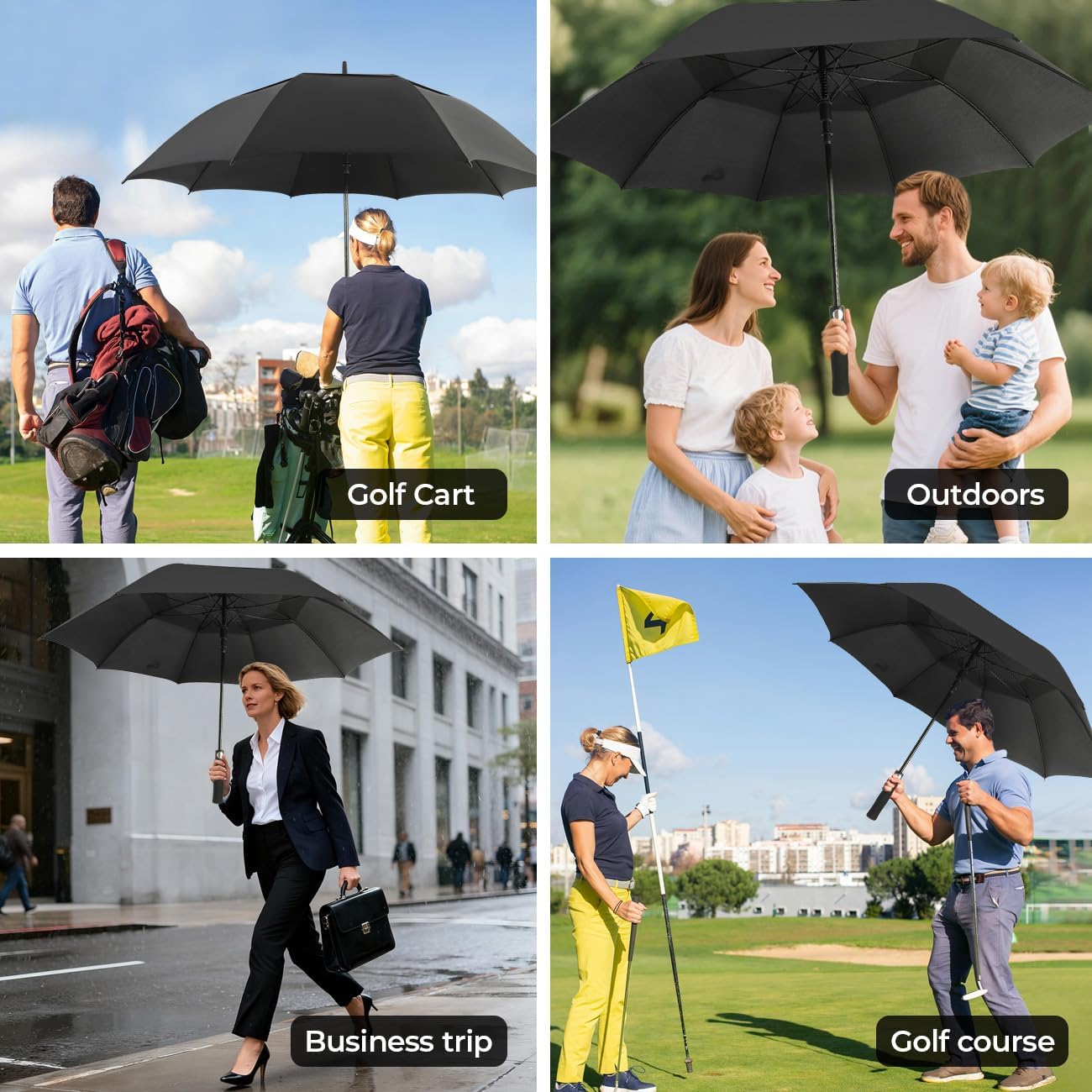 Automatic Open Golf Umbrella 54/62/68/72 Inch, Extra Large Windproof Vented Double Canopy Stick Umbrella, 210T Pongee Waterproof SPF 50+, Fiberglass Ribs Steel Shaft, EVA Grip for Golf & Commute