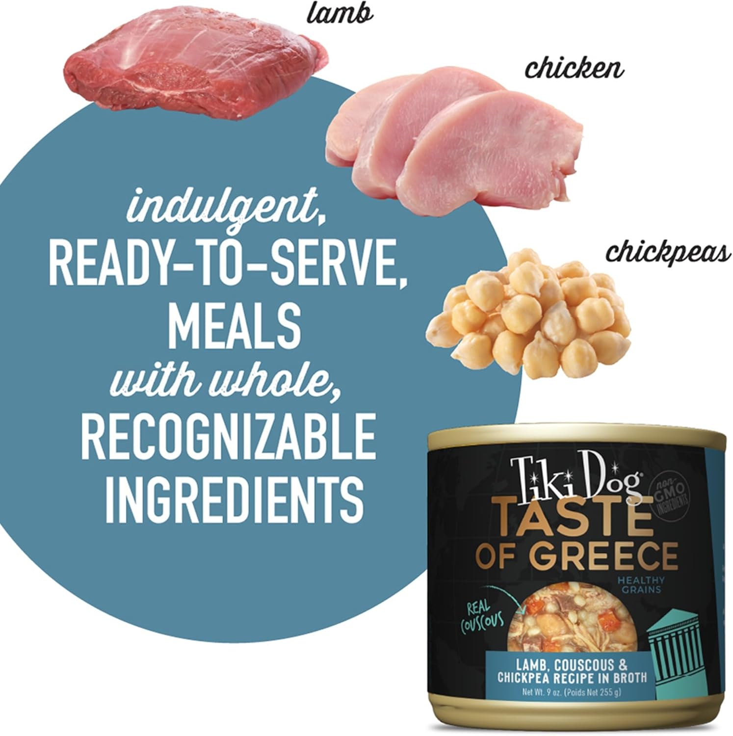 Tiki Dog Taste of The World Wet Dog Food, Greece Lamb, Couscous & Chickpea, 9 oz. Can (8 Count)