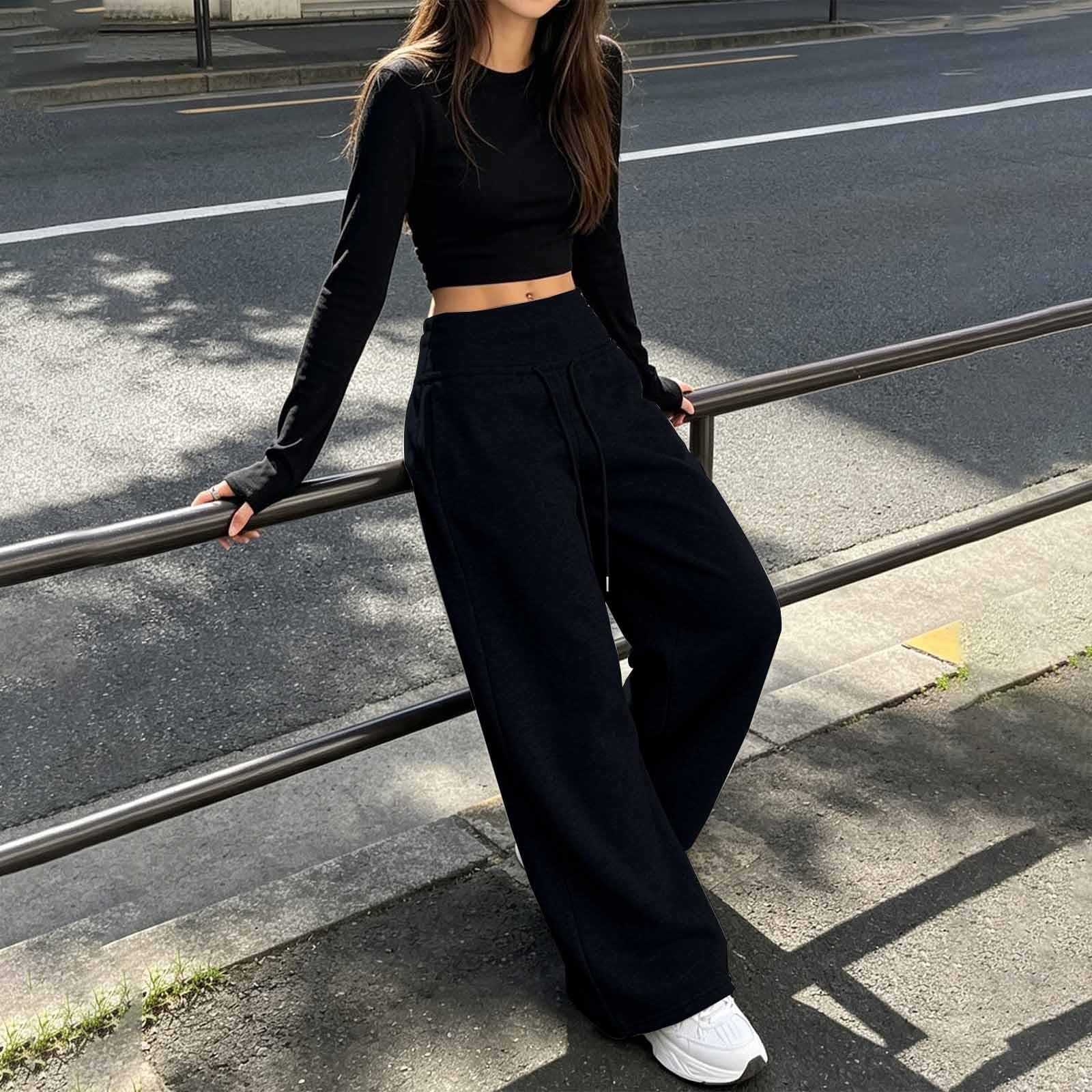 Pantaloni da jogging da donna a vita alta, in cotone, pantaloni sportivi in | Pantaloni morbidi per il tempo libero, comodi, larghi e traspiranti, da spiaggia, in tinta unita, vestibilità larga