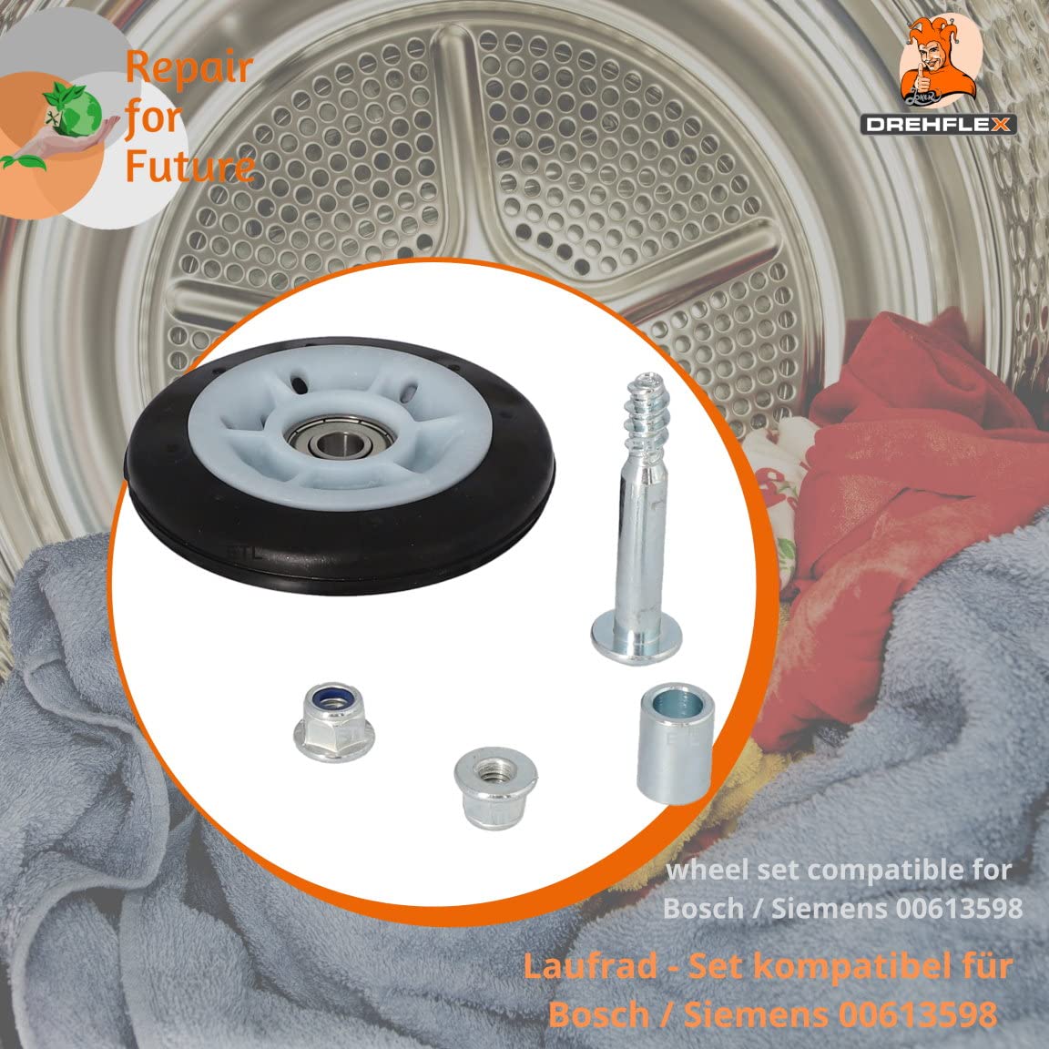 DREHFLEX - Roller Wheel for Tumble Dryer Compatible with Bosch 