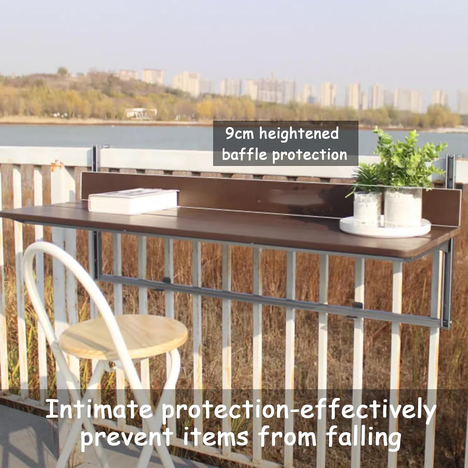 Hanging Adjustable Deck Table, Upgraded Balcony Table, Outdoor Patio bar Table, Adjustable Sliding Railing Folding Table, Creative Home bar Table for Patio, Garden(W37xL120CM/W14.6xL47.2IN)