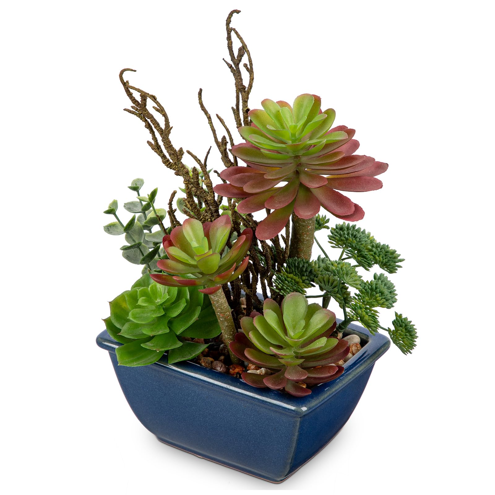 Oairse Small Artificial Succulent Plants Assorted Fake Plant in Ceramic Pots Fake Potted Plant Decorative Artificial Plants Indoor for Home Bathroom Kitchen Office Living Room Table Shelf Decor