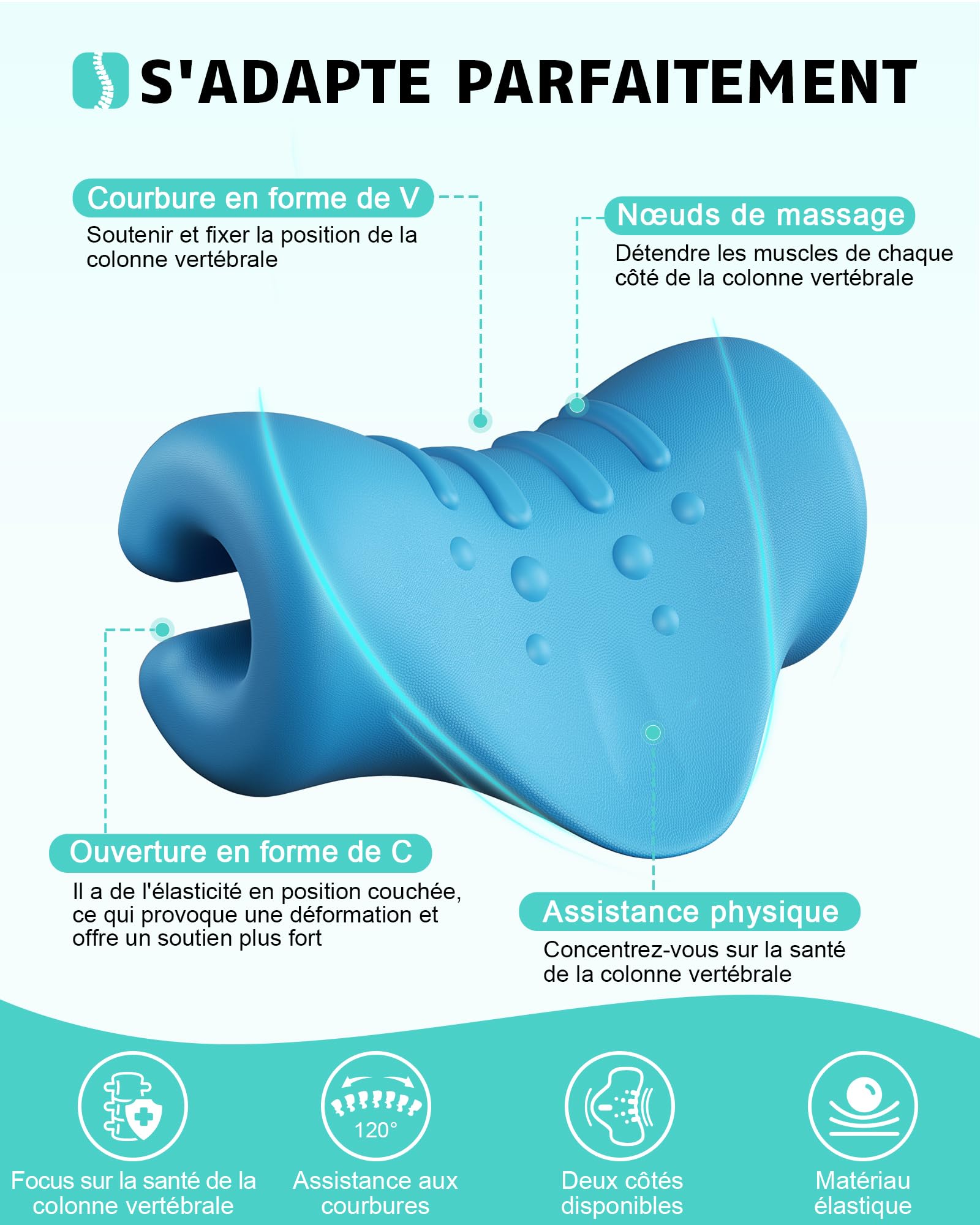 Relax du Cou et des épaules,Appareil de Traction Cervicale Portable,étireur de cou,Correction de la Posture Cervicale,Coussin Chiropratique pour Soulager les Douleurs