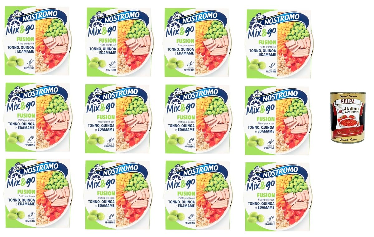 Italian Gourmet Mix & go Fusion piatto Thunfisch Quinoa 12 x 190g | Con legumi verdi e cereale andino, schnelle Mahlzeit für Büro, Reise oder, Gesamtnettogewicht 2,28 kg + Kostenlos Polpa 400g