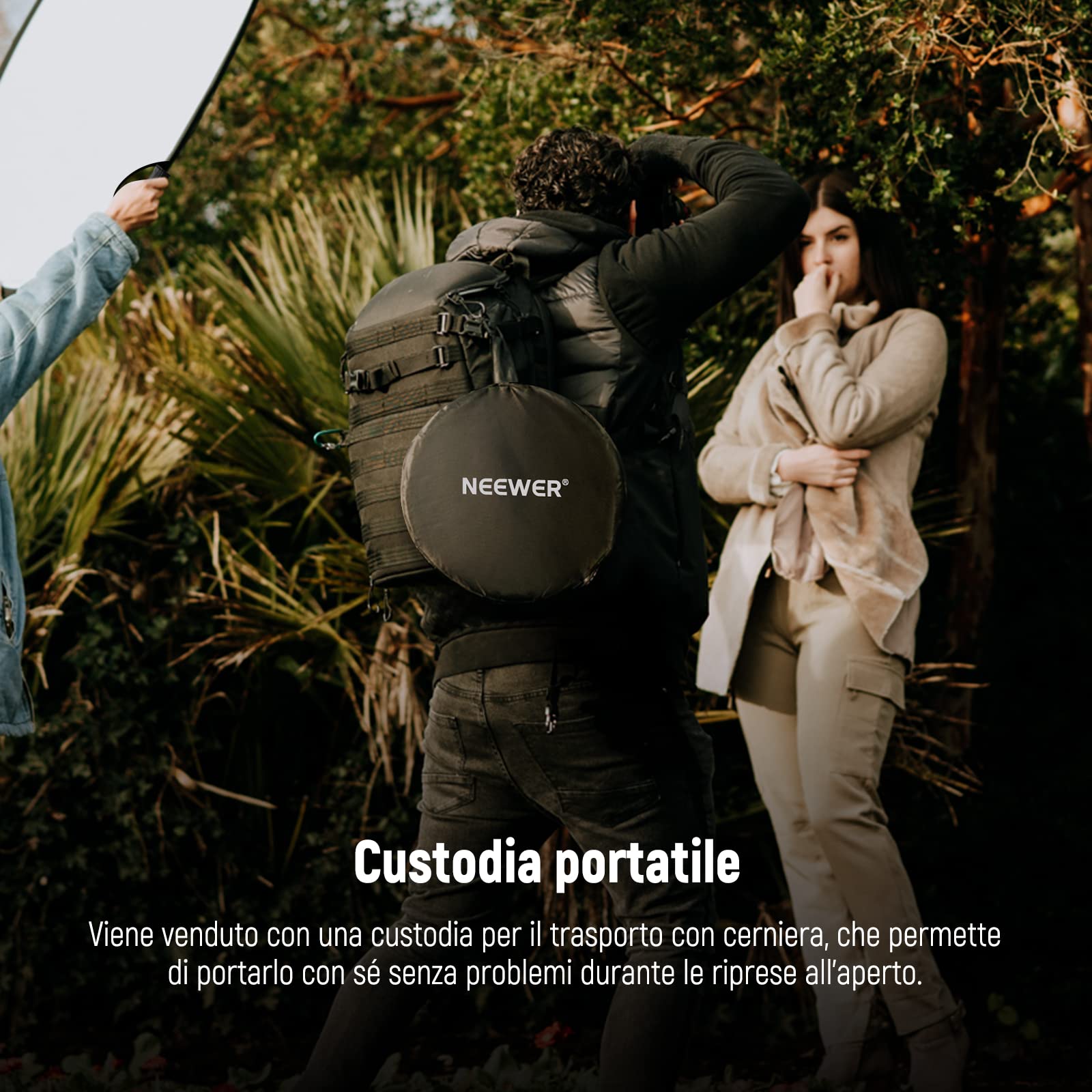 NEEWER Riflettore di 32"/80cm, Maniglia con Filetto da 3/8", Disco Ripiegabile 5 in 1 Diffusore Trasparente/Argento/Oro/Bianco/Nero per Illuminazione Fotografica, Illuminazione Esterna, RF-80II