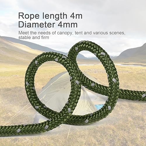 Miniatura 3 de Paquete de 8 cables de tienda de campaña ultraligeros de 0.157 pulgadas (0.157 in) con tensor de ajuste de aluminio, cuerdas para acampar al aire