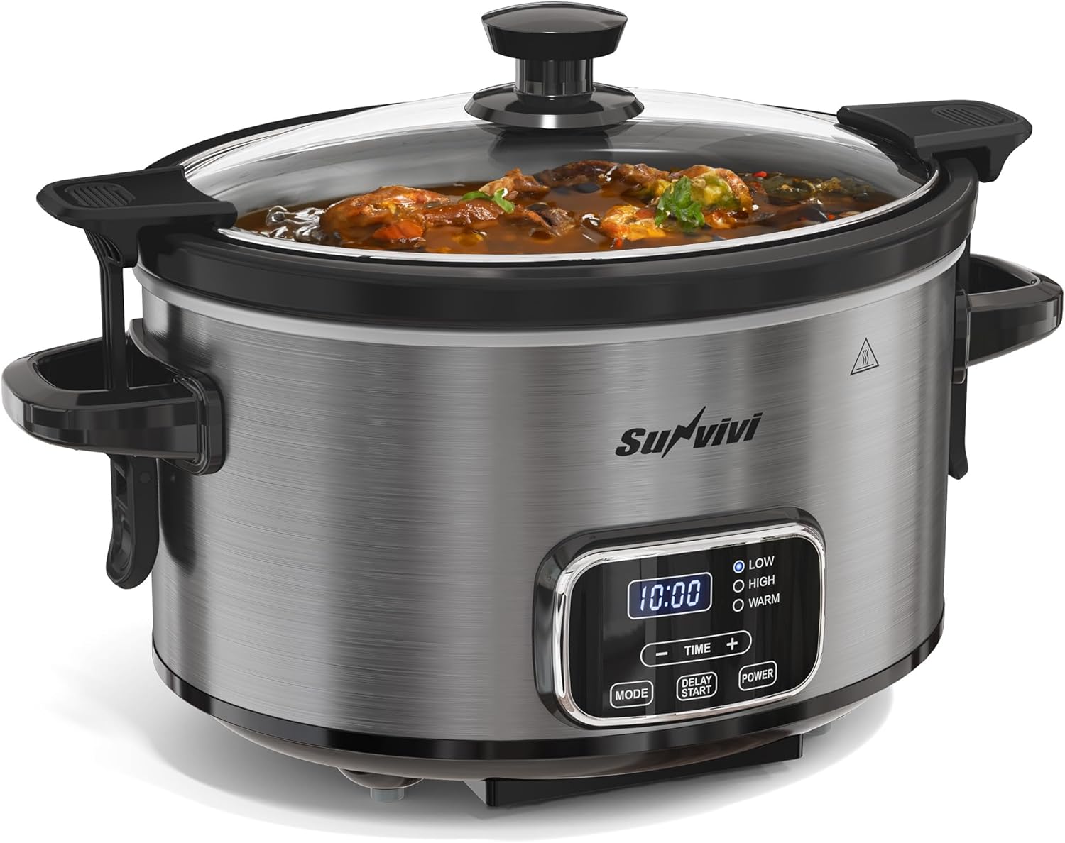 4QT Slow Cooker, Programmable Pot with Removable Ceramic Pot, Locking Lid, 3 Heating Settings & Time Control,Dishwasher-safe Lid & Pot, Grey