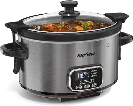 4QT Slow Cooker, Programmable Pot with Removable Ceramic Pot, Locking Lid, 3 Heating Settings & Time Control,Dishwasher-safe Lid & Pot, Grey