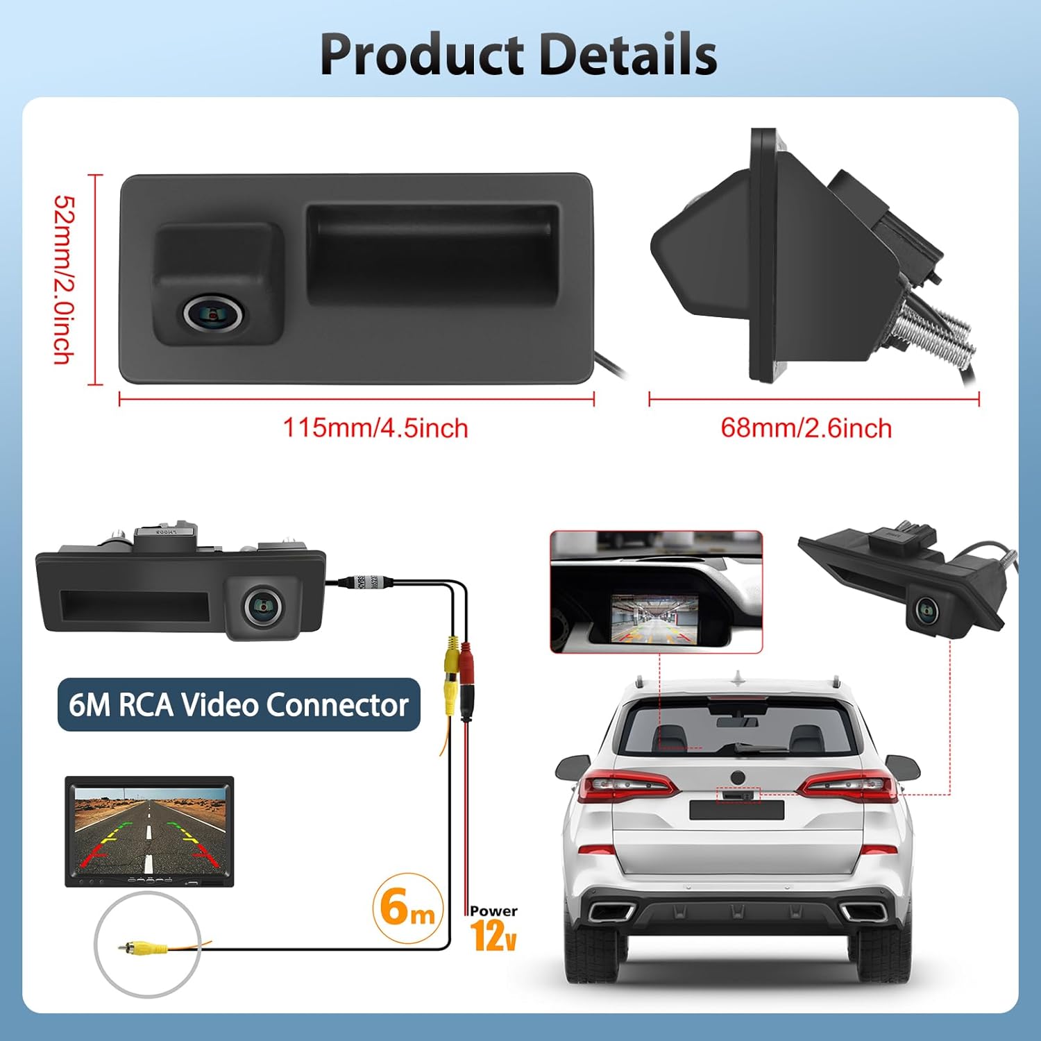 Motoris 720P HD Rear View Backup Camera with 170° Wide Angle, IP67 Waterproof, Night Vision, RCA Cable, Compatible with Android DVD Player & TFT Car Monitors – Ideal Parking Assistance for Vehicles
