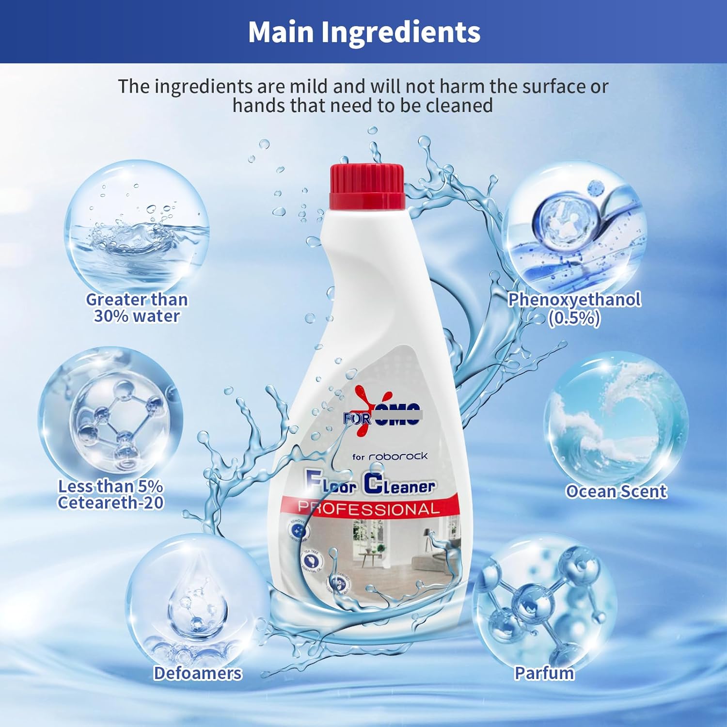 4 Bottle Original Scent Floor Cleaning Solution - For Roborock Robot Vacuum & Mop, Deep Cleans Hard Floors, Works With All Mopping Robot Vacuums