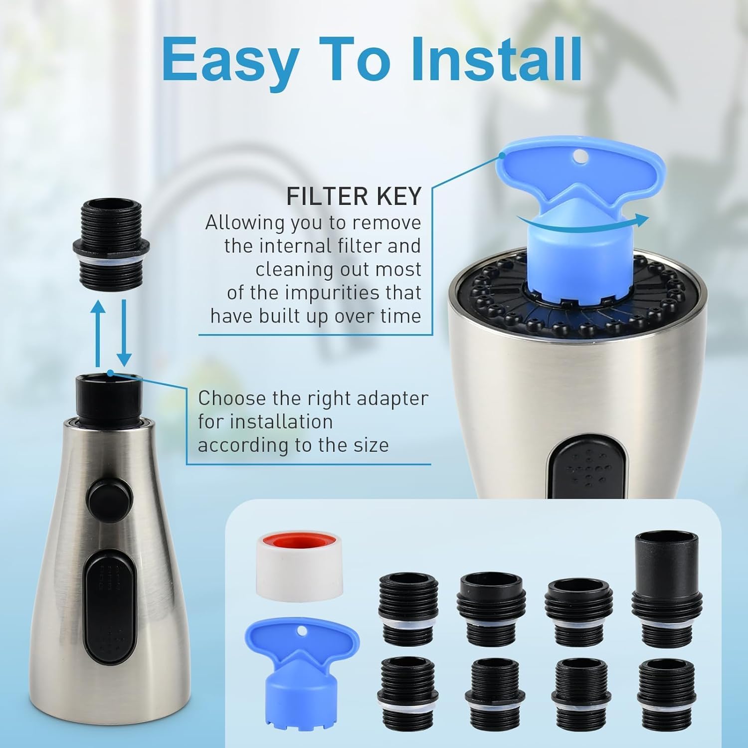 Replacement Kitchen Faucet Head for WEWE-FORIOUS-Qomolangma-VFAUOSIT-BASDEHEN-WOWOW-VCCUCINE Pull Out/Down Kitchen Sink Faucet, 3 Spray Function,Brushed Nickel