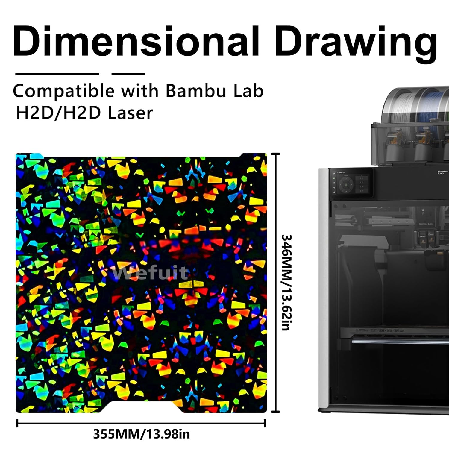 JUUPINE Double Sided Smooth H2D/H2S Build Plate 355x346MM for Bambu Lab H2D,Flexible Spring Steel Heated Bed Platform for Bambu Lab H2D/H2S/H2D Laser Full Combo/AM2 Pro (PEO+Flake)
