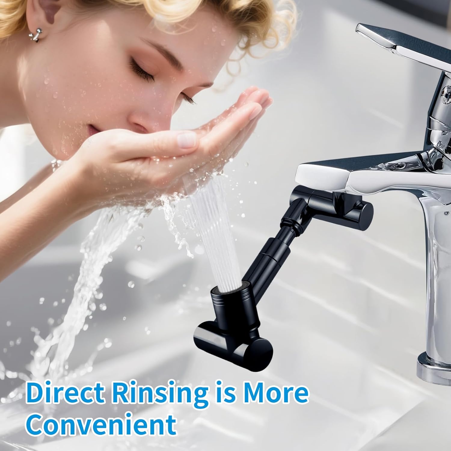 1440° Swivel Faucet Extender with 2 Mode Splash, Retractable Rotating Sink Extension, Universal Swivel Multifunctional Robotic Arm, Sink Water Faucet Aerator Extension for Kitchen Bathroom (Black)