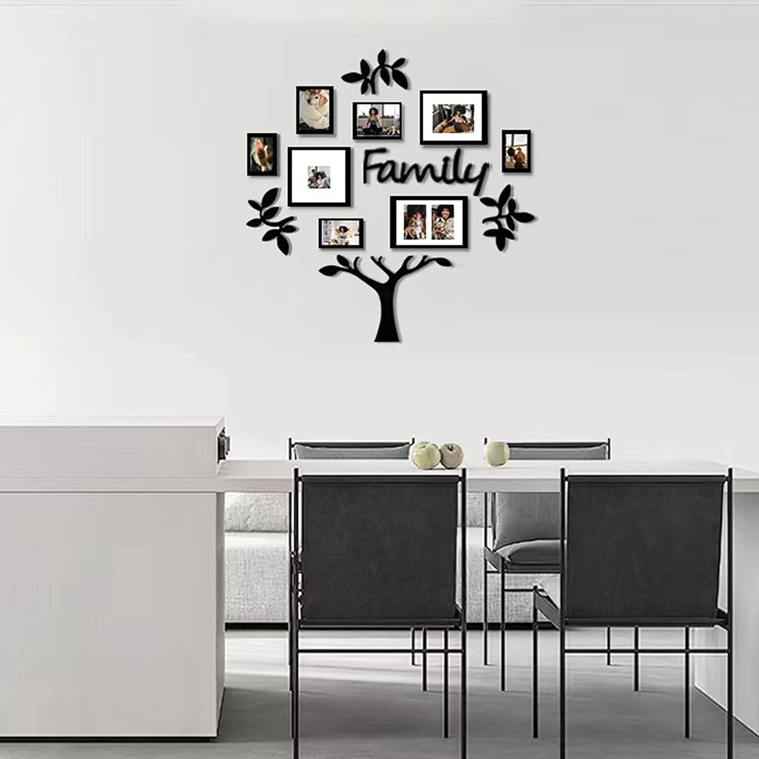 J.M.Deco 13 Pack Family Tree Photo Frame Collection with Lvory Mat Set- Photo Size One 4''x4'' Five 4''x6'' Three 5''x7''- PVC-Wall Mounting Picture Frame for Home Living Room Bedroom 3D Design-Black