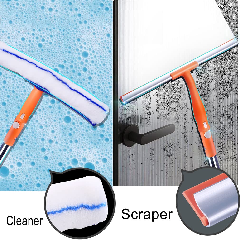 Limpiacristales Telescópico 2 en 1 Telescopico 126cm Limpiador Cristales Mango de aluminio Limpia Cristales Ventanas para Suelos húmedos, Limpiar Ventanas, Vidrio (A)