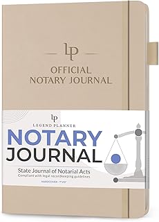 Legend Notary Journal – Hardcover Notary Log Book with Pre-Printed Entries – Notary Public Journal of Notarial Acts – Notary Supplies – 250 Entries, Numbered Pages, 7"x10" (Seashell)
